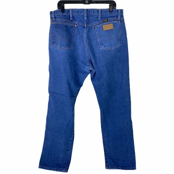 Wrangler Mens 38x32 13MWZ Cowboy Cut Denim Blue Jeans Straight Leg Med Wash - Picture 4 of 9